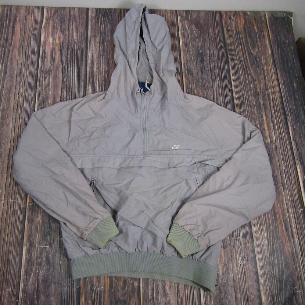 Nike Windbreaker Jacket Mens M‎ Gray Vintage Half Zip Pullover Ripstop Hooded